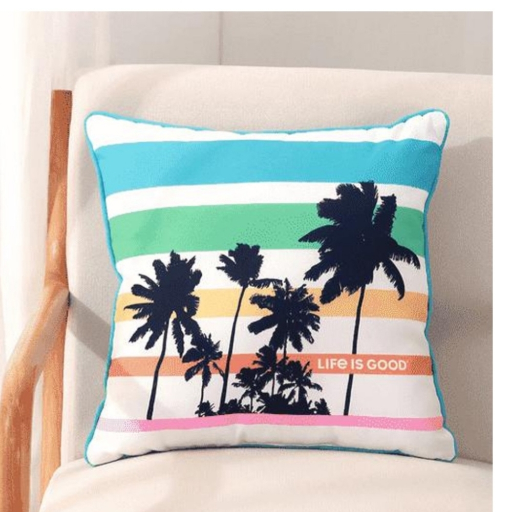 Life is Good® Palm Stripe Indoor/Outdoor Accent Pillow BNWT SO RETIRED